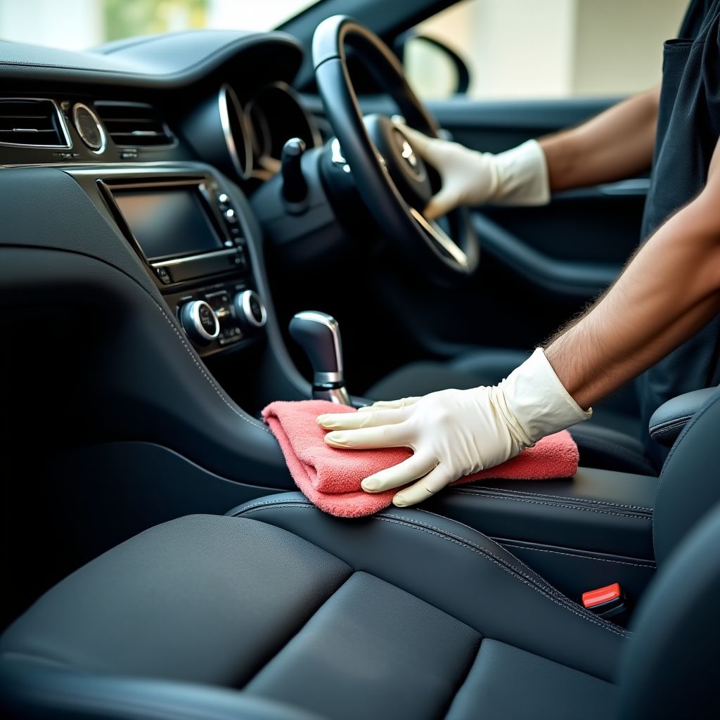 Detail čištění interiéru auta